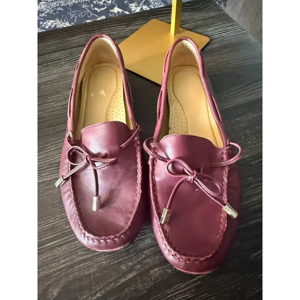 Michael Kors Sutton Moc Dark Berry Leather Flat Loafers Sz. 7.5